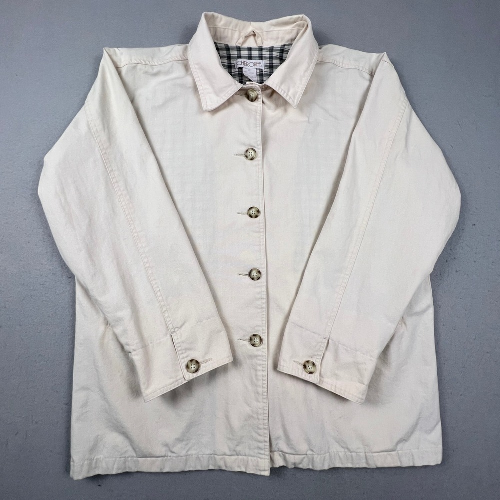 Cherokee Barn Jacket Women XL Cream Cotton Plaid Lined Chore Coat Vintage Style